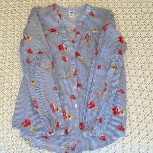 Old Navy Pinstripe Floral Button Down Shirt Size S
